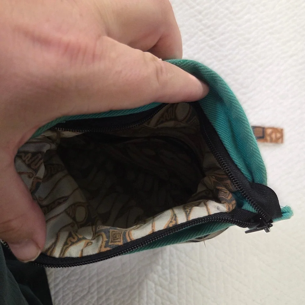 Boho Butterfly Patchwork Teal Canvas Crossbody‎ Bag Batik Floral Hippie Festival